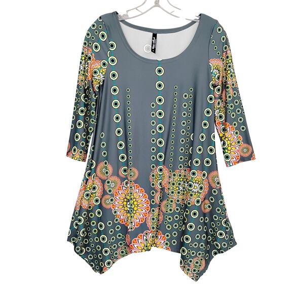 White Mark Rella Tunic Top Size Small Gray, Green and Orange 3/4 Sleeve Pockets - Picture 4 of 8